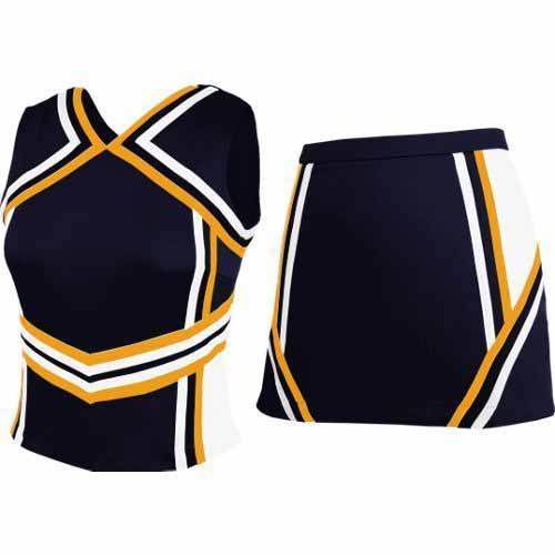 Adult-XXL-NAVY-BLUE-GOLD-CHEERLEADER-UNIFORM-TOPS-SKIRT-SOCKS-POMS.jpg DUS-CLU4 - Image 1
